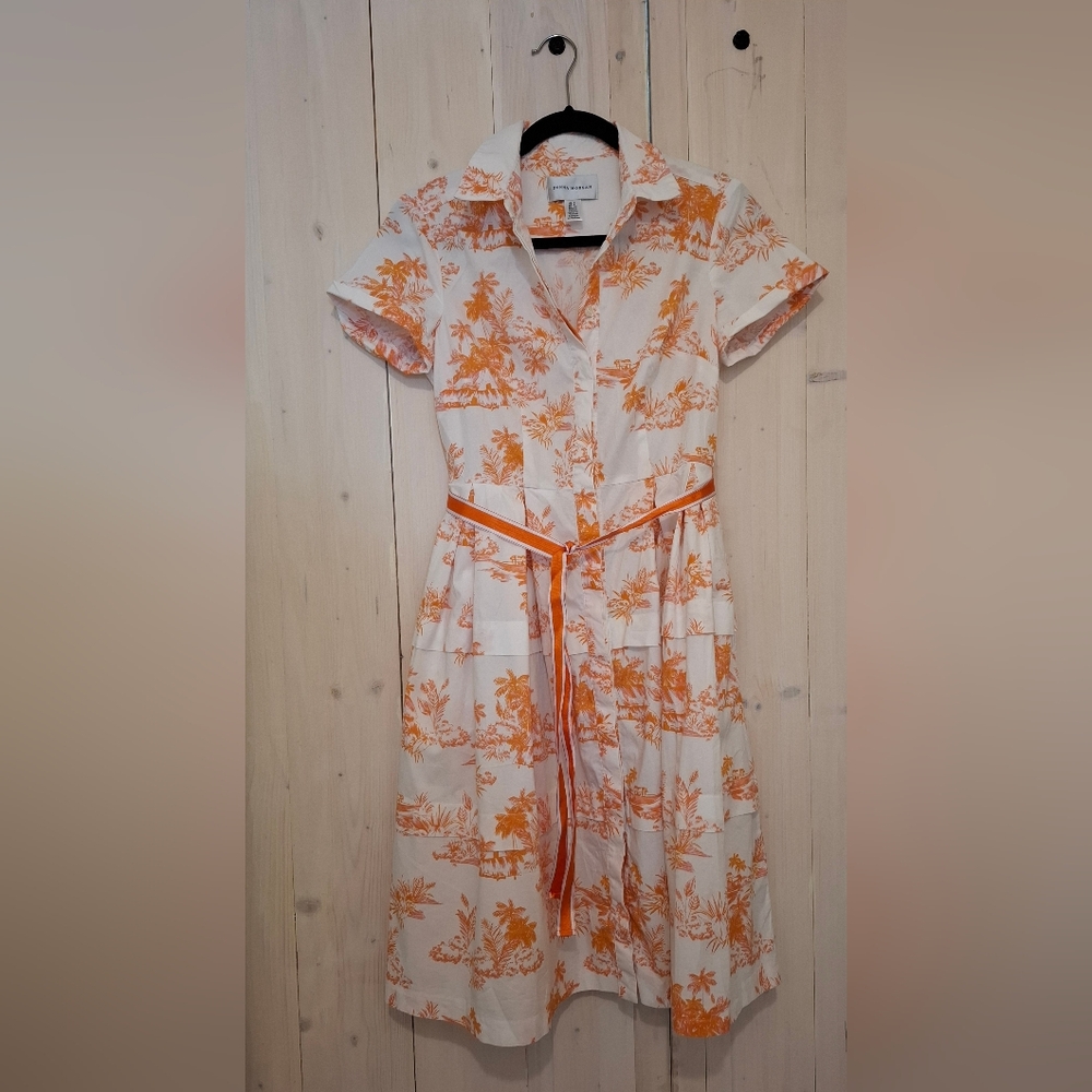 Donna Morgan Orange and White Floral Button down Shirt Dress Size 4